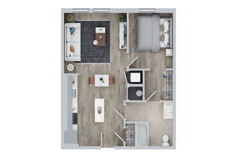 Floor plan for 1 bed, 1 bath, 720 sqft